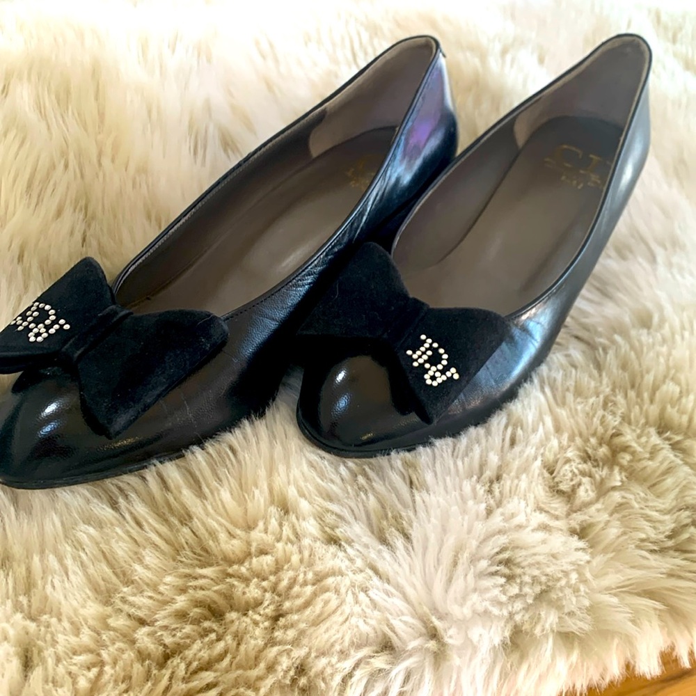 Authentic Vintage Dior Black Heels with Bow Accent